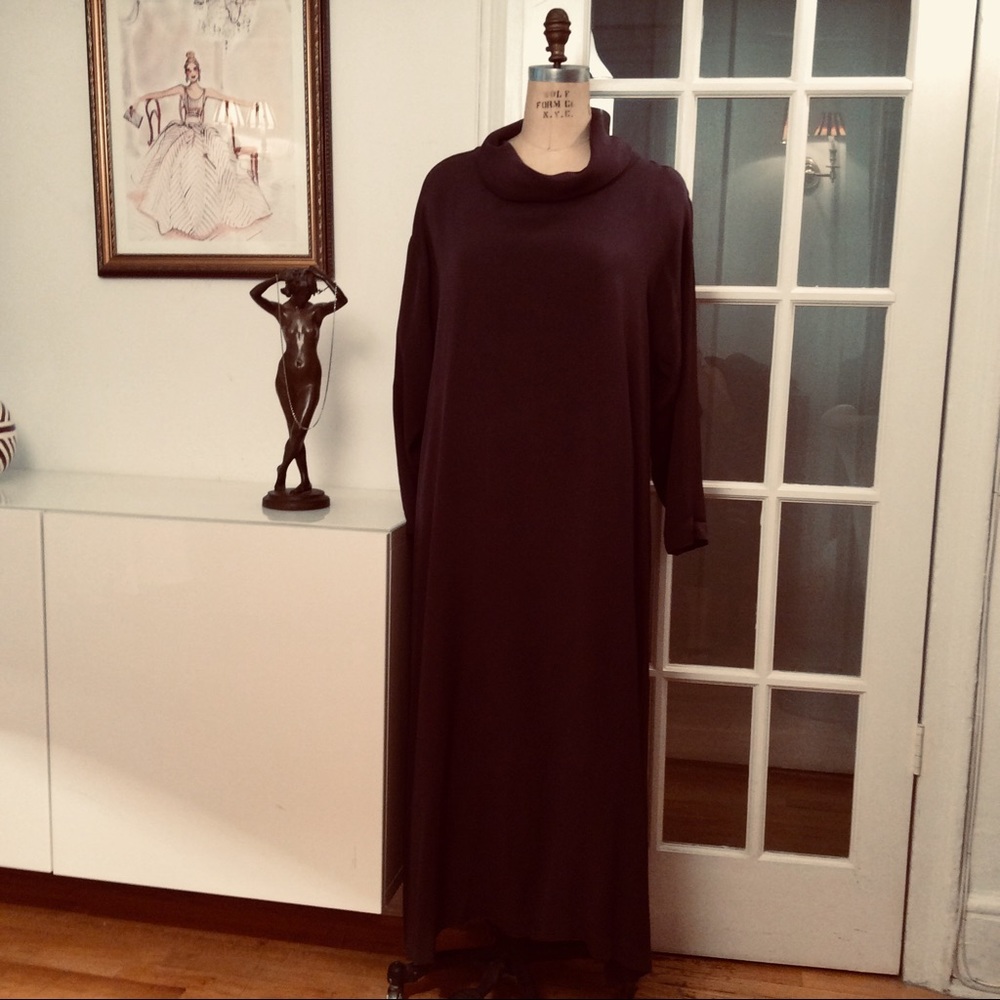 Eskandar Euro Maxi Silk Cowl Neck Dress Plus size1